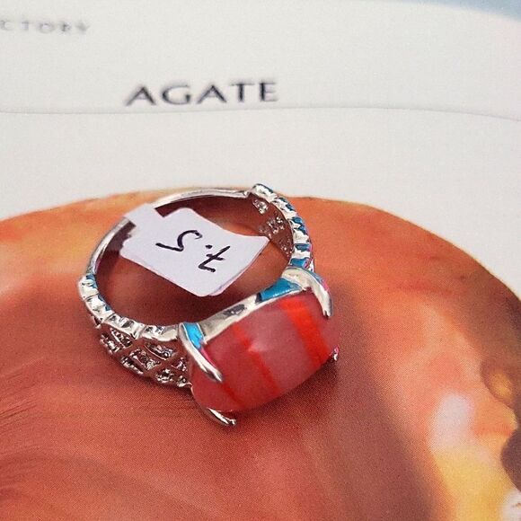 Natural Crystal Agate Silver Plated Basic Victorian Style Band Ring Size 7.5 - Picture 6 of 17